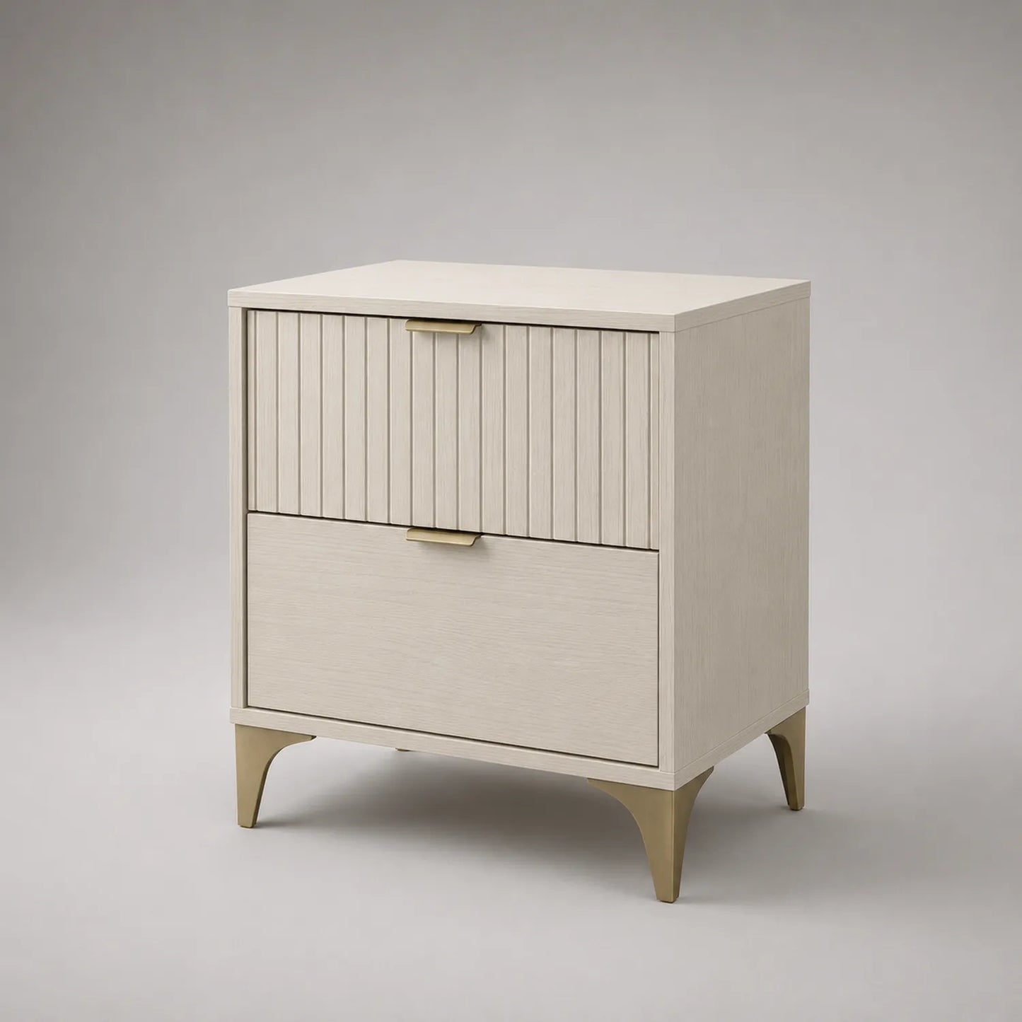 Holz Nachttisch mit Zwei Schubladen Beige 60x40x70 cm