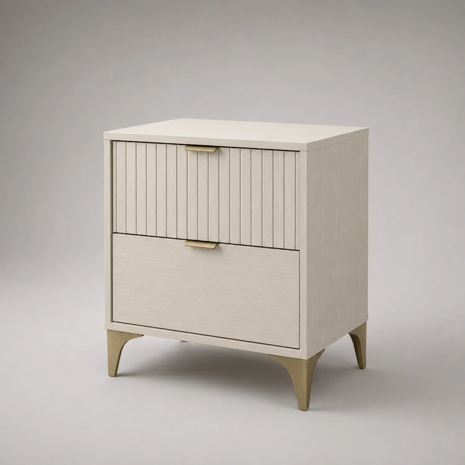 Holz Nachttisch mit Zwei Schubladen Beige 60x40x70 cm