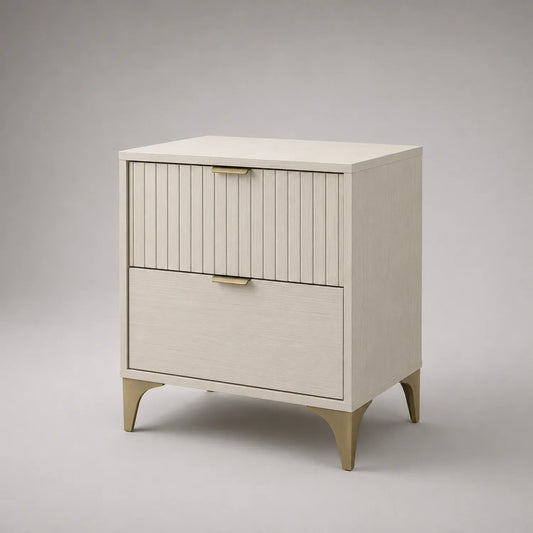 Holz Nachttisch mit Zwei Schubladen Beige 60x40x70 cm