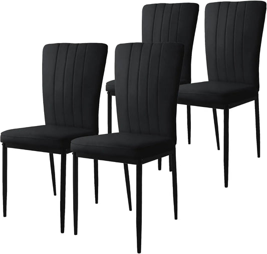Esszimmerstuhl und Küchenstuhl — mit Rückenlehne, mit Samtbezug, mit Metallbeinen, 4er Set, schwarz