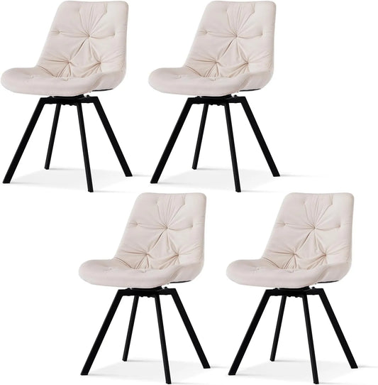 Esszimmerstuhl und Küchenstuhl – aus Metall, drehbar, mit Rückenlehne, mit Samtbezug, 4er-Set, beige