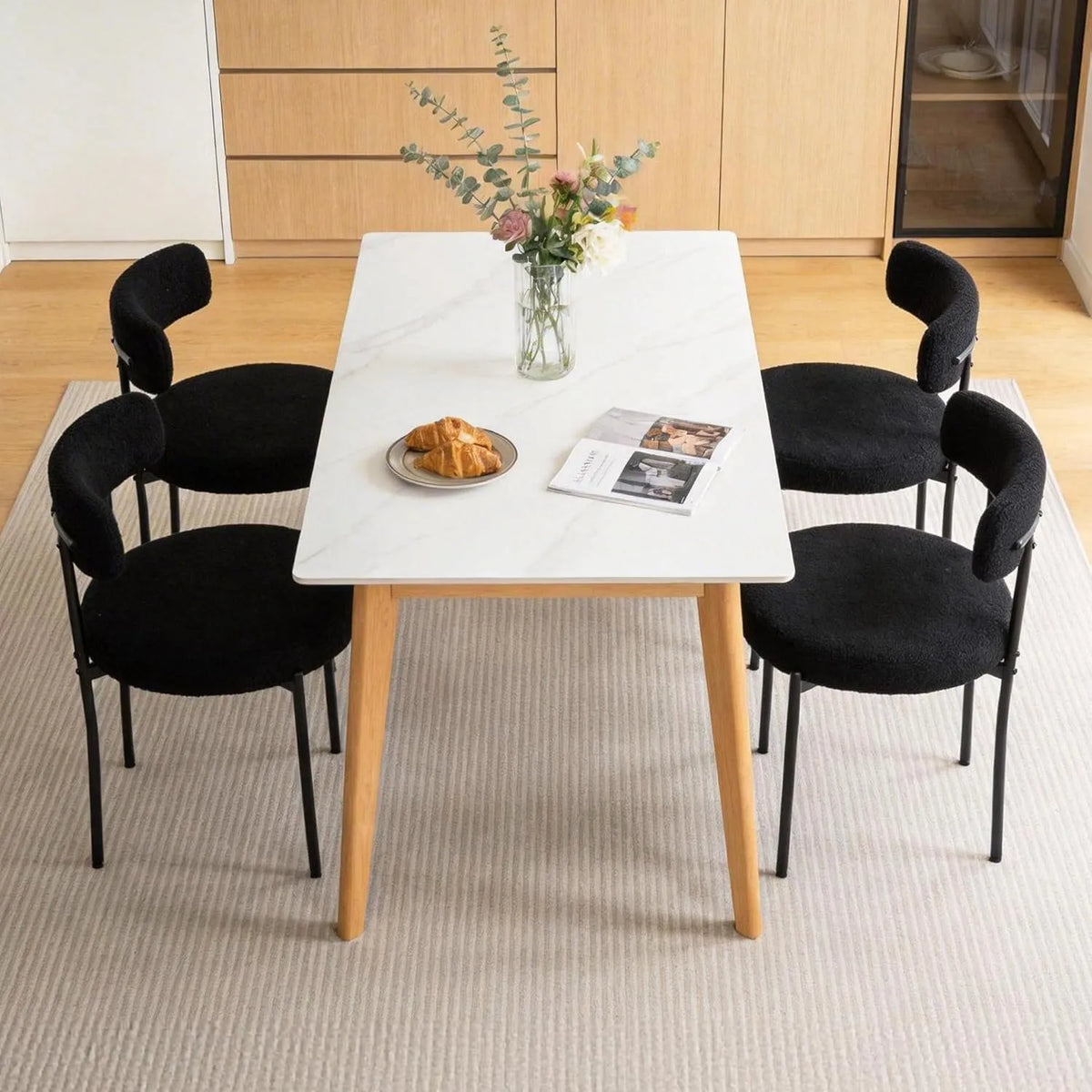 Schminktisch und Frisiertisch: mit Rückenlehne, mit Metallbeinen, 4er Set, schwarz