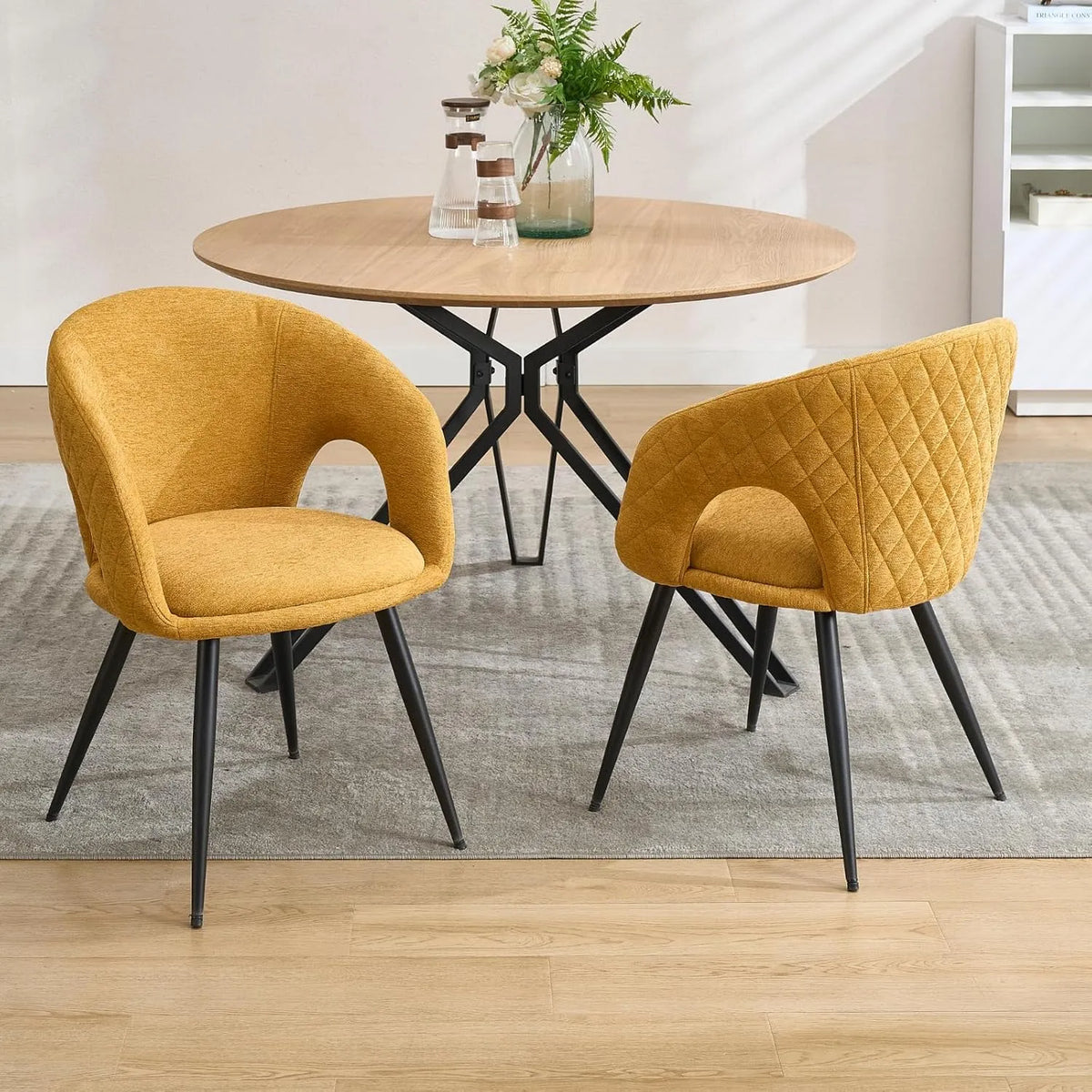 Sessel und Polsterstuhl – mit Chenille-Bezug, mit Rückenlehne, mit Metallbeinen, 2er Set, gelb