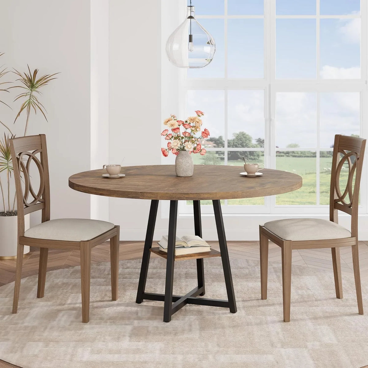 Esstisch und Esszimmertisch – 120cm, braun, aus Metall