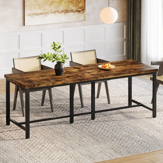 Esstisch und Esszimmertisch: aus Holz, mit Metallbeinen, 200cm, braun