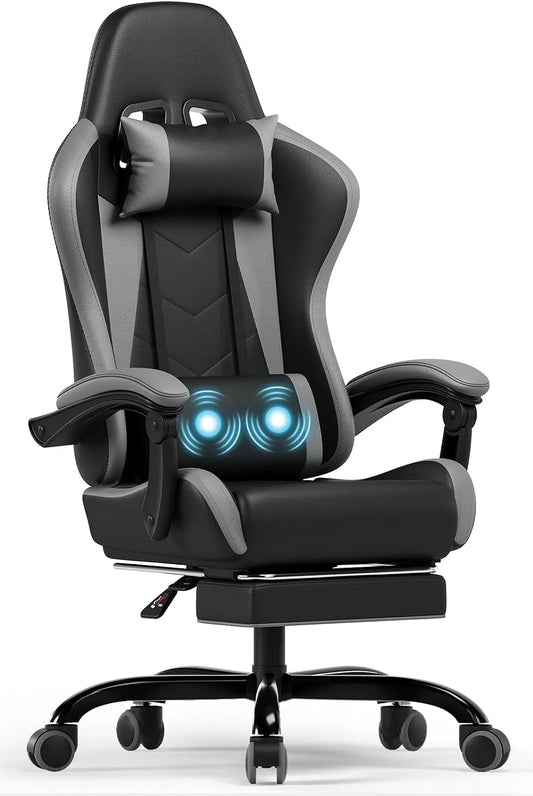 Bürostuhl: ausziehbar, mit Rückenlehne, für Gaming, verstellbar, 150kg, grau, mit Massagefunktion
