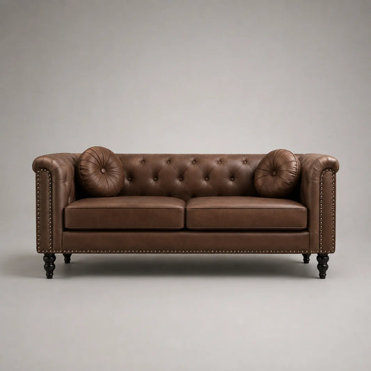 Chesterfield Ledersofa 3-Sitzer Braun