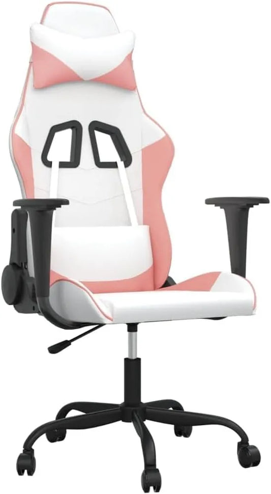 Sessel und Polsterstuhl – aus PU-Leder, höhenverstellbar, für Gaming, weiß, mit Massagefunktion