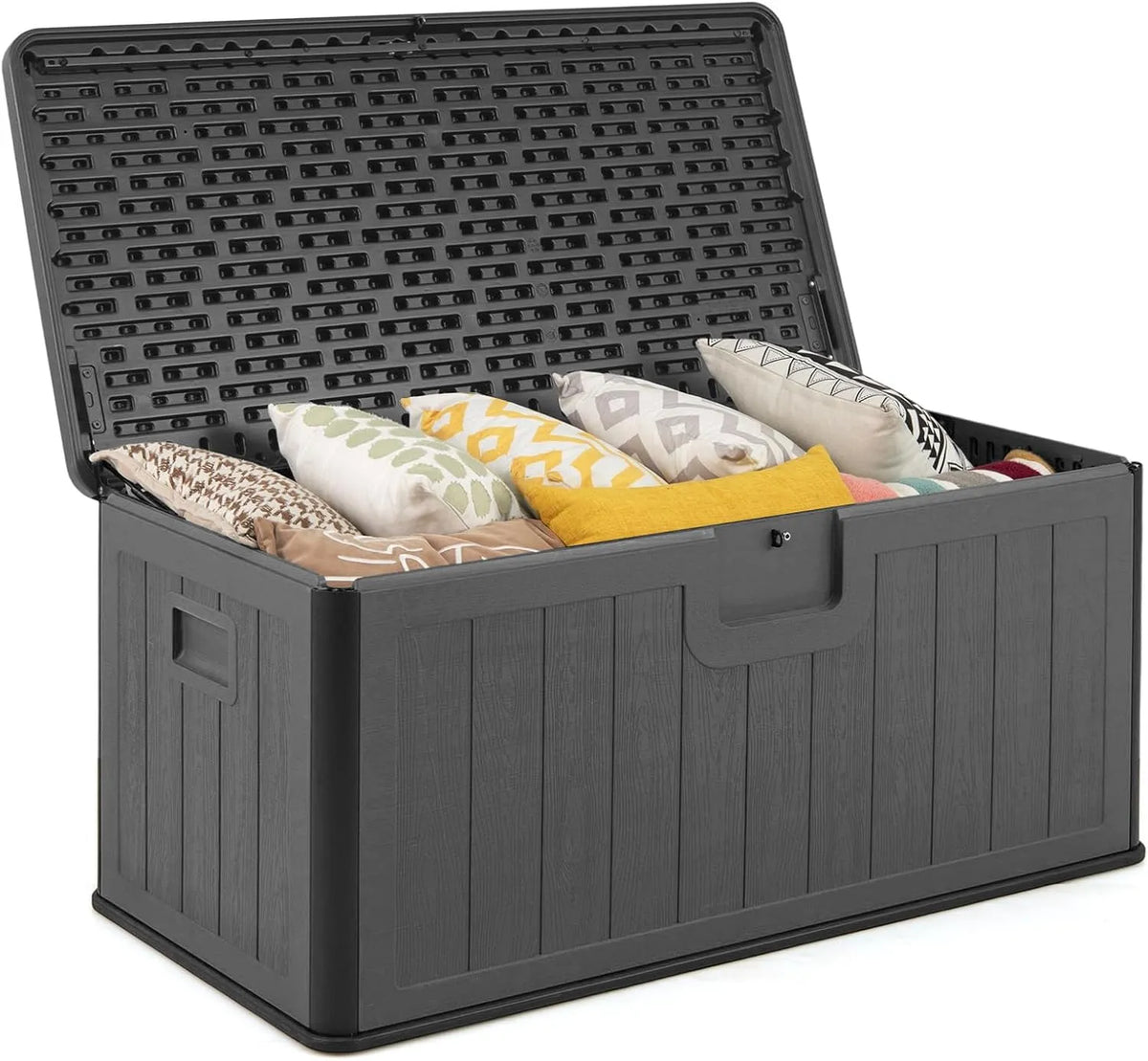 COSTWAY Gartenbox und Auflagenbox — abschließbar, mit Kissen, wasserbeständig, 378 L, grau