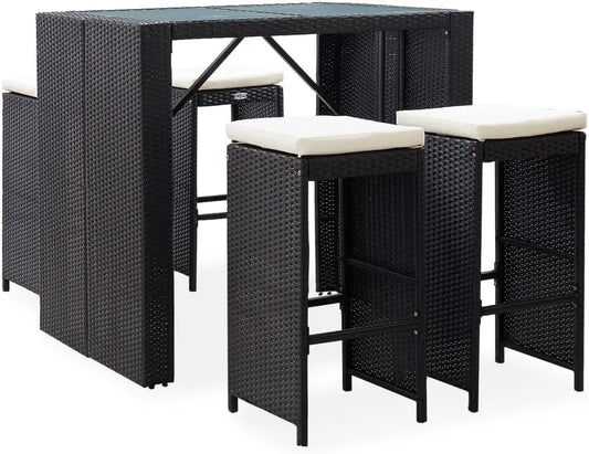 Barhocker und Tresenhocker – TLG, aus Polyrattan, 5-TLG, schwarz