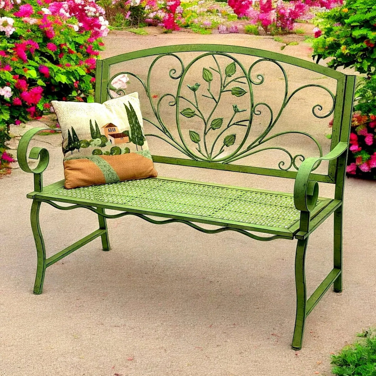 Gartenbank und Terrassenbank – aus Metall, wetterfest, 2 Sitzer, 110 cm, grün, 2-Sitzer