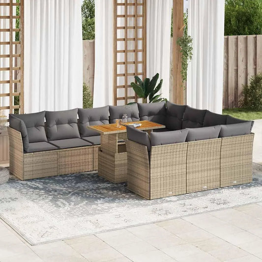 Gartenmöbel-Set und Lounge-Set: TLG, mit Stauraum, aus Polyrattan, verstellbar, 11-TLG, grau