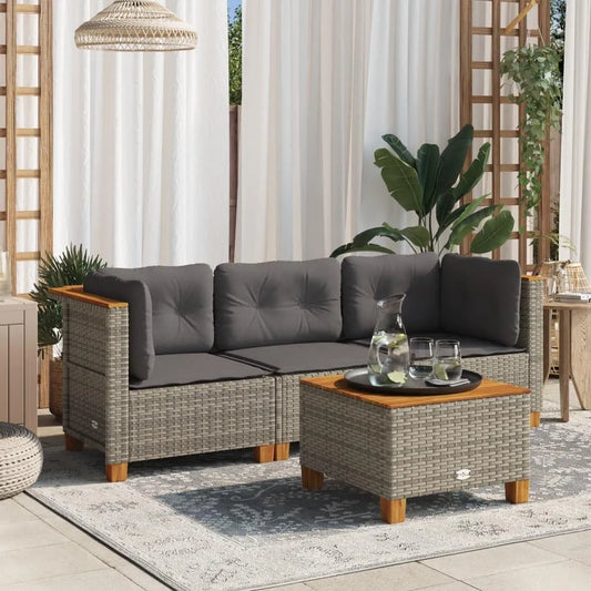 Gartensofa und Outdoor-Loungesofa: mit Kissen, aus Polyrattan, 3-Sitzer, grau