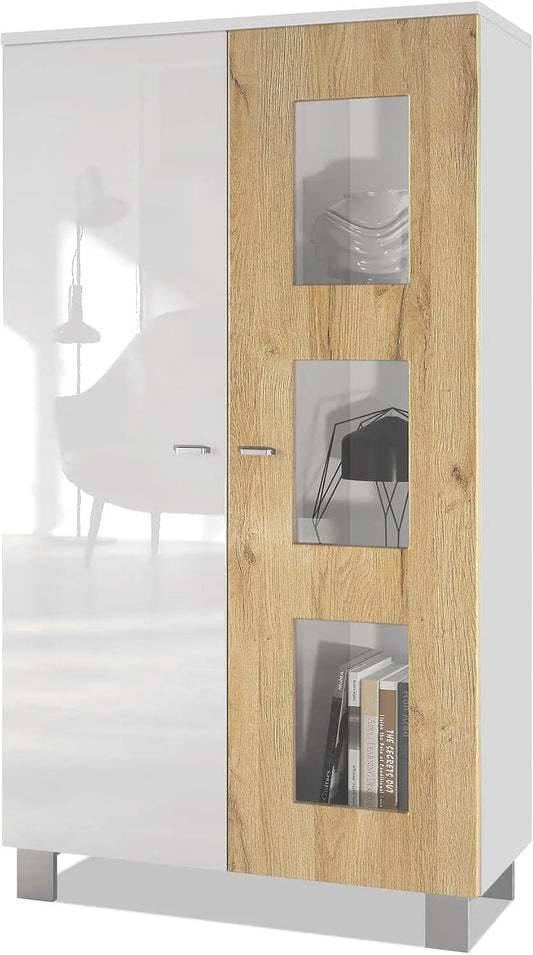 Vitrinenschrank und Glasvitrine — 2 Türen, 71 × 129 × 35 cm, weiß