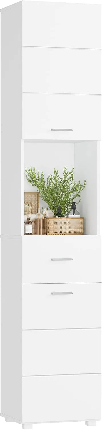 Badezimmerschrank und Badmöbel — mit Schubladen, 2 Türen, 37 × 30 × 180cm, weiß