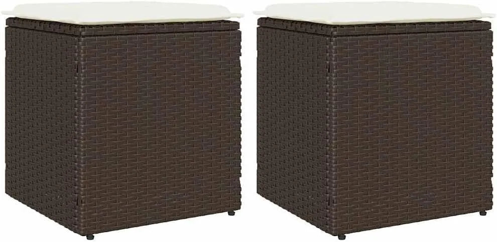 Hocker: STK, mit Kissen, aus Polyrattan, 2 STK, 40 × 40 × 43 cm, braun