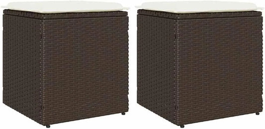 Hocker: STK, mit Kissen, aus Polyrattan, 2 STK, 40 × 40 × 43 cm, braun
