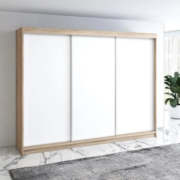 Kleiderschrank und Garderobenschrank — mit Schubladen, 3-türig, 4 Schubladen, 200 cm, weiß