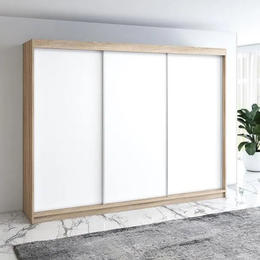 Kleiderschrank und Garderobenschrank — mit Schubladen, 3-türig, 4 Schubladen, 200 cm, weiß