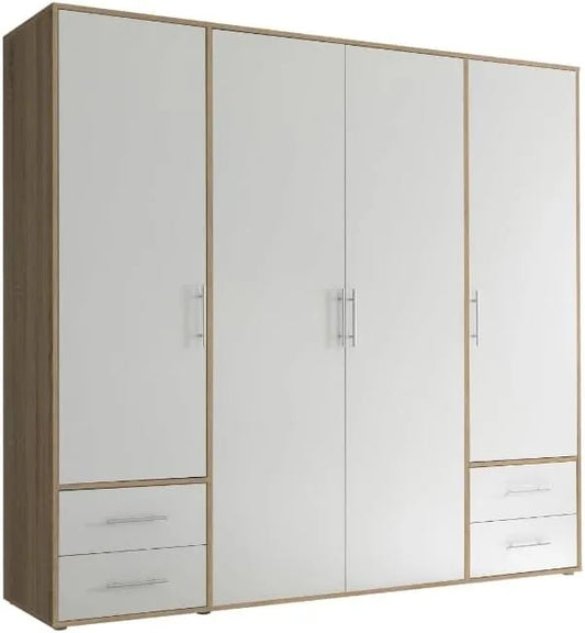Kleiderschrank und Garderobenschrank: mit Stauraum, 4-türig, 206 × 195 × 60 cm, weiß