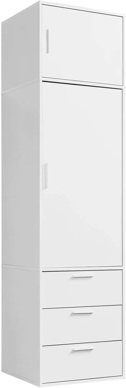 Kleiderschrank und Garderobenschrank – aus Holz, mit Schubladen, 1-türig, 3 Schubladen, 60 × 234 × 58, 234cm, weiß