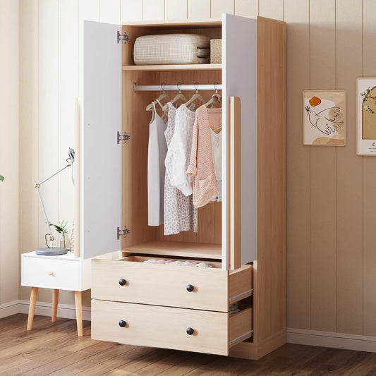Kleiderschrank und Garderobenschrank: mit Schubladen, mit Kleiderstange, 70 × 40 × 170 cm, weiß