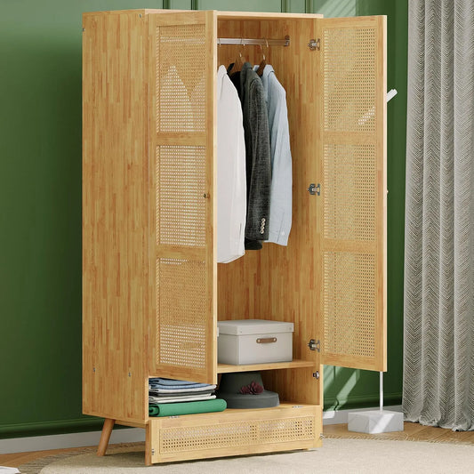 Kleiderschrank und Garderobenschrank – mit Stauraum, mit Kleiderstange, 90 × 45 × 183cm, aus Polyrattan