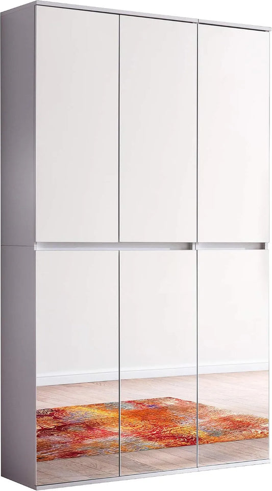 Garderobenschrank: mit Stauraum, mit Kleiderstange, mit Einlegeböden, 13 Einlegeböden, 111 × 191 × 34 cm, weiß