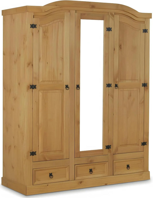 Kleiderschrank und Garderobenschrank: Flurschrank, aus Holz, mit Schubladen, mit Spiegel, aus Massivholz, 3 Schubladen
