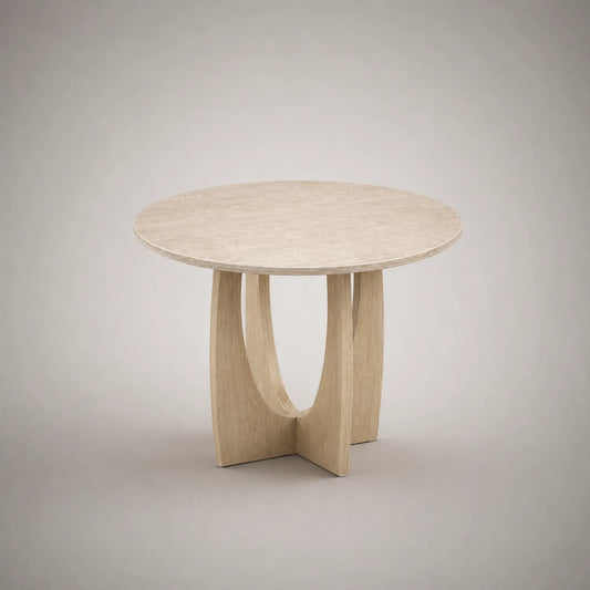 Runder Tisch 120cm Holz MDF Marmoroptik Beige