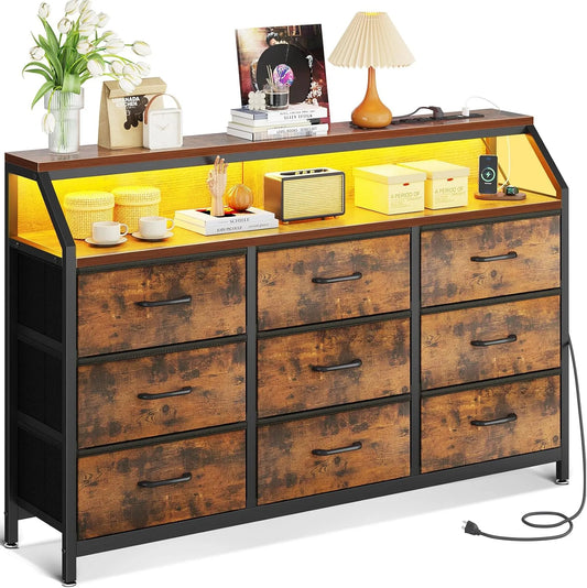 Sideboard und Anrichte: mit Schubladen, mit USB-Anschluss, LED-Anzeige, mit Stoffbezug