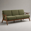 3-Sitzer Sofa mit Baumwoll-Polyester Bezug Olivgrün Walnussholzrahmen