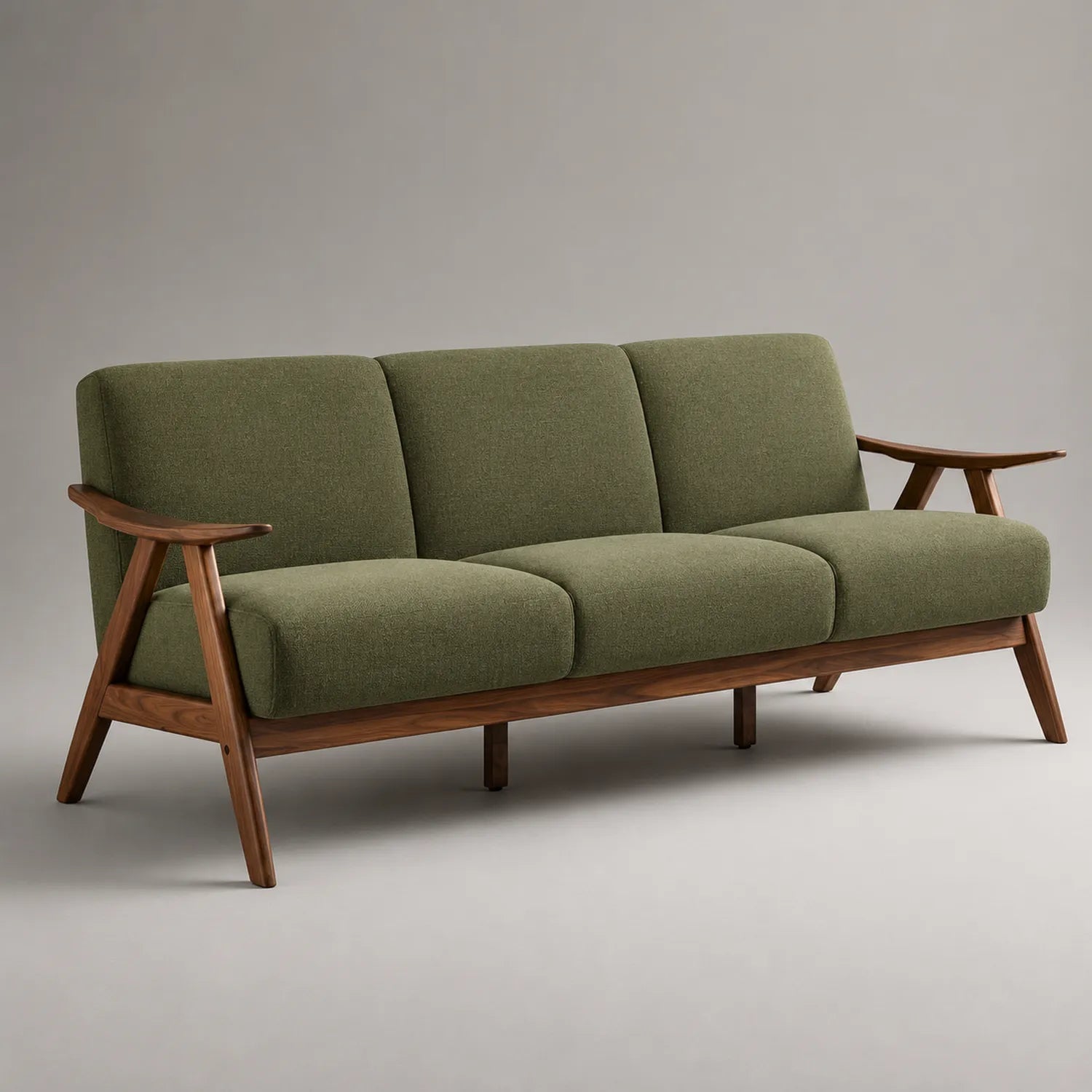 3-Sitzer Sofa mit Baumwoll-Polyester Bezug Olivgrün Walnussholzrahmen