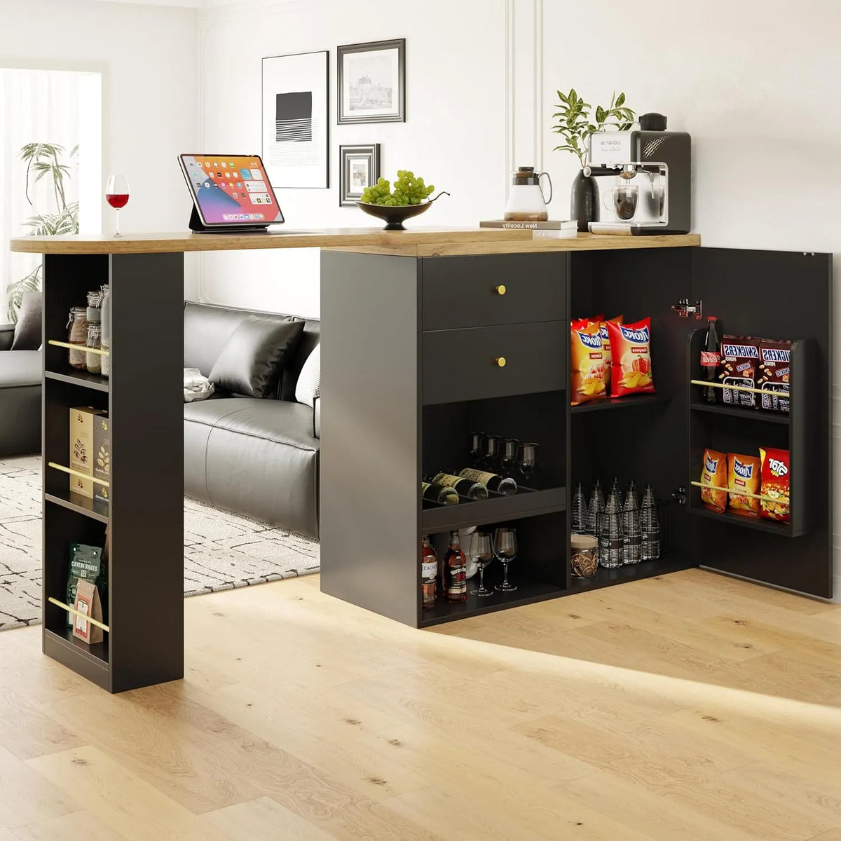 Bartisch: mit Stauraum, mit Schubladen, drehbar, 2 Schubladen, 105 × 39 × 102 cm