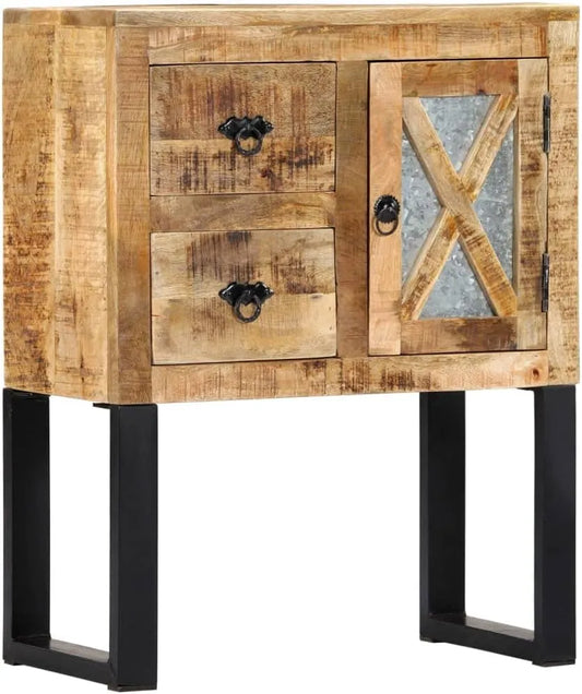 Sideboard und Anrichte — mit Schubladen, aus Massivholz, 2 Schubladen, 60 × 30 × 76 cm, schwarz, aus Metall