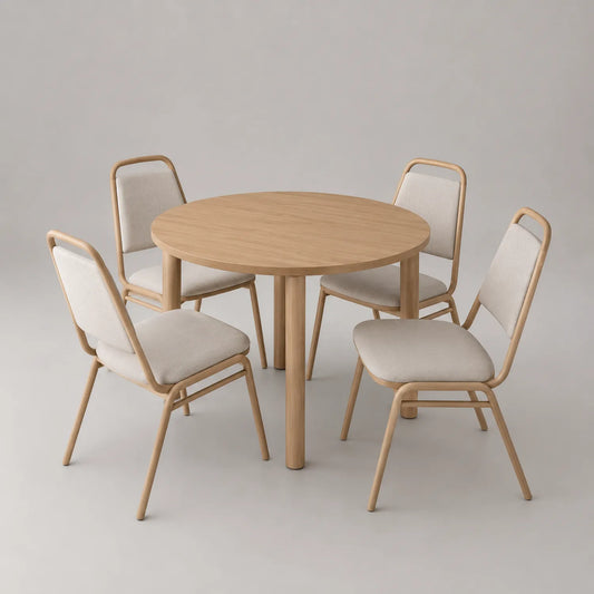 Runder Tisch mit 4 Stühlen aus Holz Beige