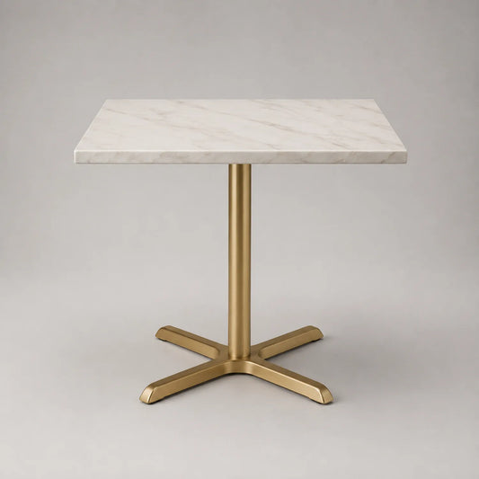 Quadratischer Esstisch mit Marmor und Metallgestell 75x75x75cm Weiß/Gold