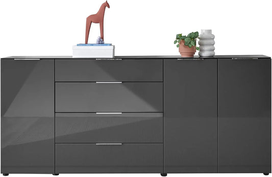 Sideboard und Anrichte: SANTORIN, mit Schubladen, 226 × 99 × 40 cm, anthrazit