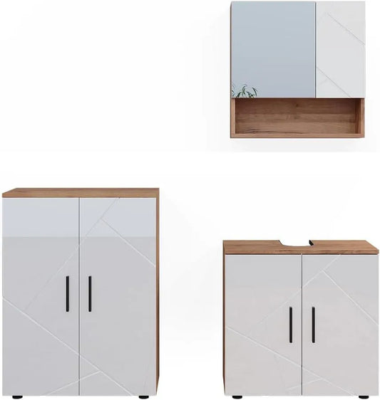 Vicco Badmöbel-Set Badezimmerschrank und Badmöbel: mit Spiegel, 80 cm, weiß