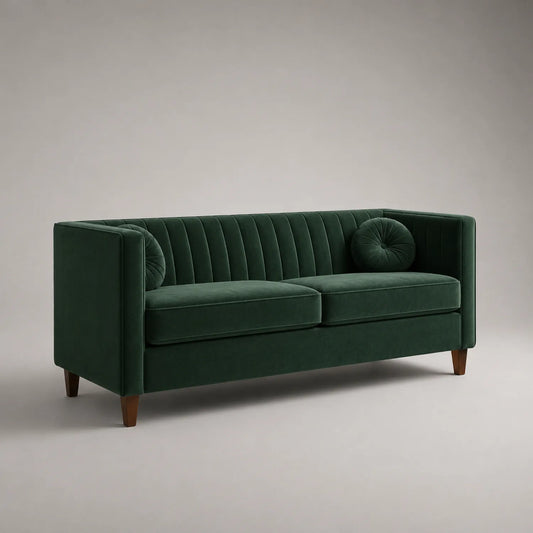 Samt Sofa mit Kissen Dunkelgrün