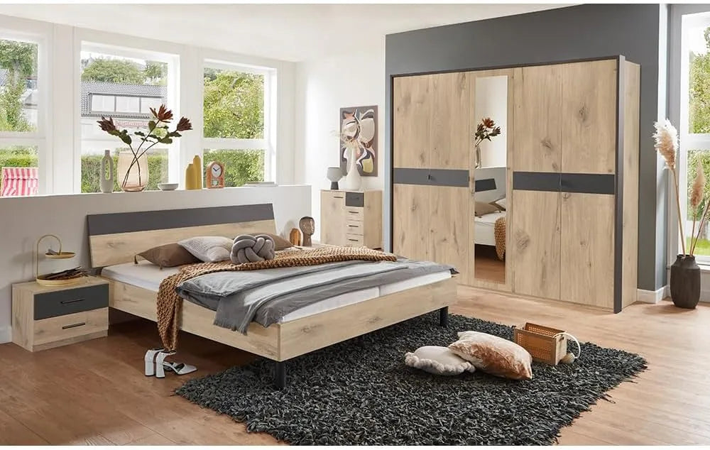 Bettgestell und Bettrahmen – mit Kleiderschrank, 5-teilig, 180 × 200 cm