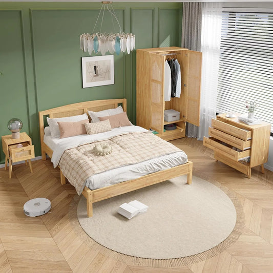 Bettgestell und Bettrahmen — TLG, mit Kleiderschrank, 4-TLG, 160 × 200 cm, aus Polyrattan