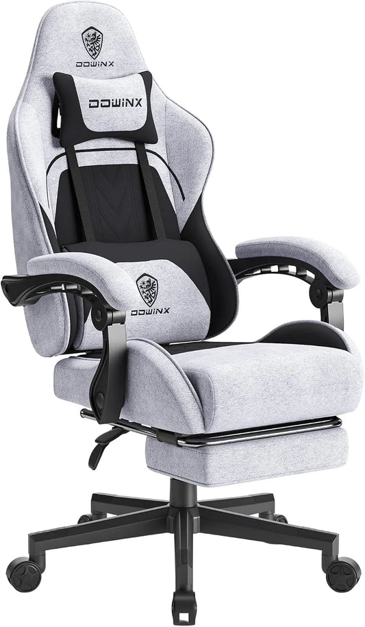 Stuhl-Kopfstütze – mit Kissen, für Gaming, grau, mit Massagefunktion, mit Stoffbezug