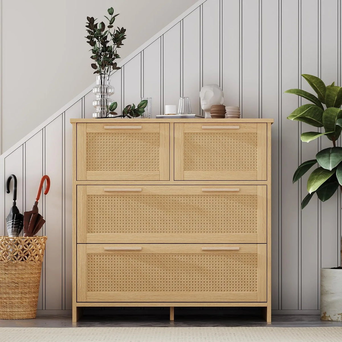 Küchenschrank — aus Holz, mit Schubladen, aus Massivholz, aus Polyrattan, 4 Schubladen, 80 × 38 × 80cm