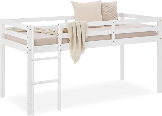 Kinderbett – für Kinder, aus Holz, mit Treppe, mit Rausfallschutz, 90 × 200, weiß, aus Massivholz