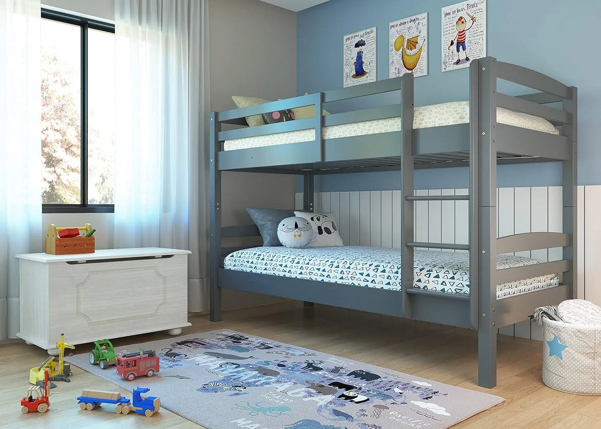 Kinderbett – mit Rausfallschutz, aus Massivholz, mit Lattenrost, 90 × 200 cm, grau
