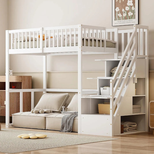 Etagenbett und Hochbett — für Kinder, mit Leiter, 90 × 200cm, weiß