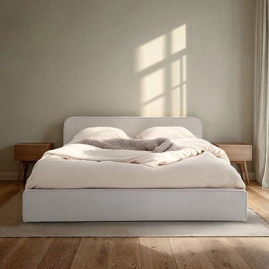 Polsterbett und gepolstertes Bettgestell: MARINI, mit Lattenrost, 140 × 200 cm, grau, mit Stoffbezug