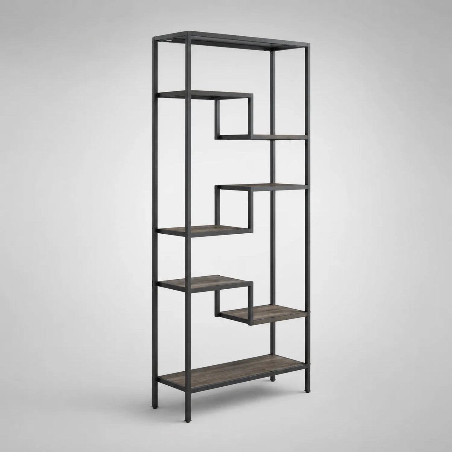 Metallregal mit Holzfurnierböden, 180x80x30 cm, Braun/Schwarz