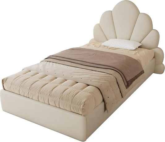 Polsterbett und gepolstertes Bettgestell – rutschfest, mit Samtbezug, mit Lattenrost, 90 × 200cm, beige, I0I, aus Metall